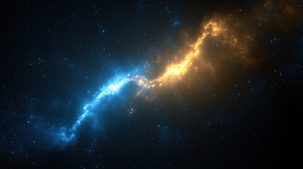 Fototapeta premium Blue and yellow glowing nebulae in the sky