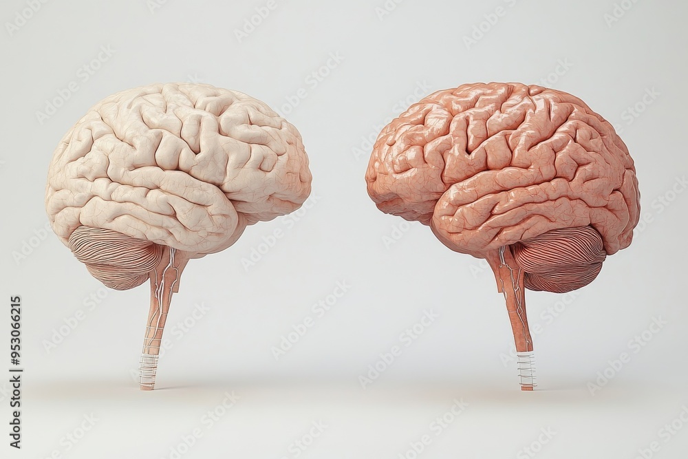Poster pink and blue brain models representing cognitive diversity intellectual balance and the harmony of 