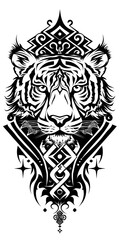 Obraz premium Tribal Tiger Tattoo very simple traditional tattoo flash styles illustration