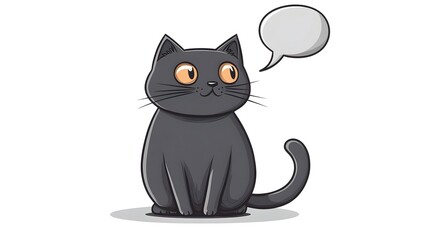 Cute Cartoon Black Cat with Speech Bubble