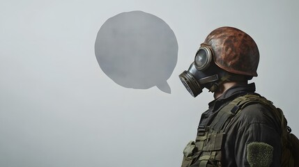 Soldier in Gas Mask with Speech Bubble