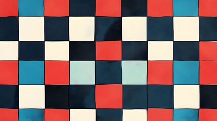 Fototapeta premium Abstract Checkerboard Pattern with Red Blue Black and White Squares