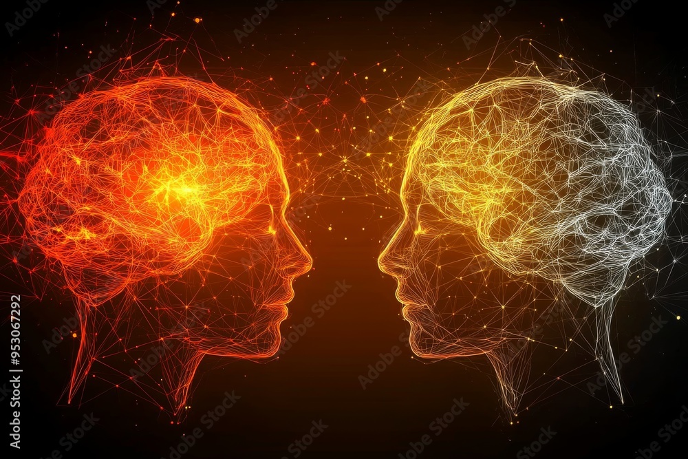 Aufkleber a striking representation of two human heads formed from fiery and explosive patterns symbolizing in