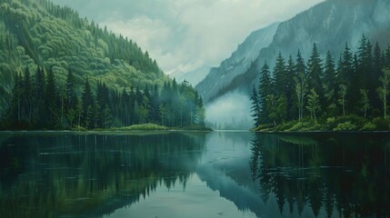 Naklejka premium Serene lake pattern wallpaper