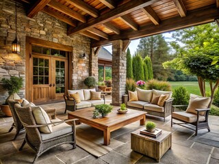rustic outdoor farmhouse patio furniture design warm weather living space