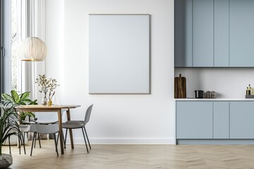 Poster Mockup in Kitchen Interior with White Wall created with Generative AI