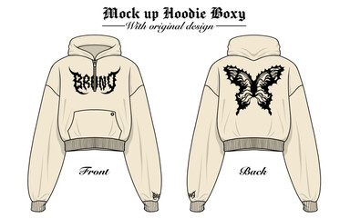 Premium Vector | Design Mock up Boxy Croptop Hoodie front and back, color can be changed.