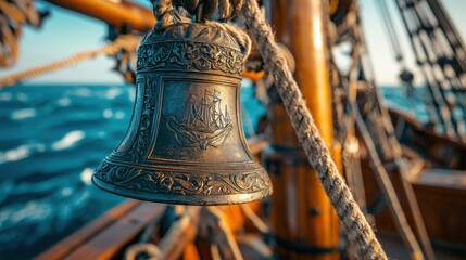 Fototapeta premium Ornate Ship Bell with Nautical Design on Deck