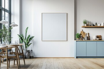 Poster Mockup in Kitchen Interior with White Wall created with Generative AI
