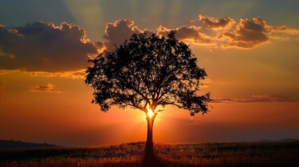 Fototapeta premium Sunset with tree wallpaper