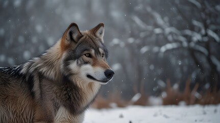 Fototapeta premium A gray wolf a wild canine predator with thick fur.generative.ai 