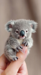 Naklejka premium Cute little koala on the finger