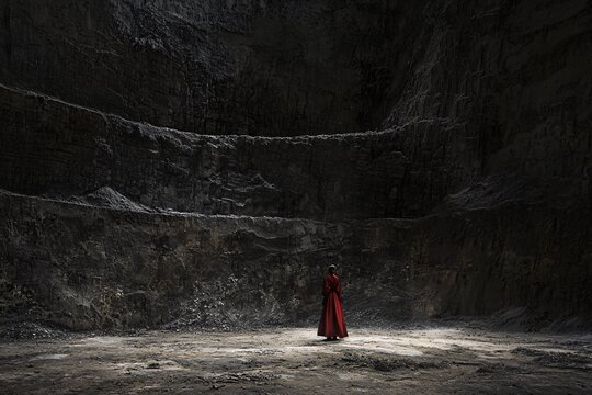 A solitary figure navigates a shadowy, symbolic realm, embodying themes of rebellion and selflessness in a powerful retelling of a classic tale.