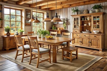 Fototapeta premium stanley furniture european farmhouse rustic furniture sets country style dining chairs ash wood furniture traditional