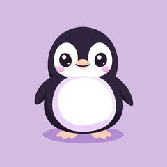 Fototapeta premium Cute Cartoon Penguin Character with Big Eyes on Purple Background 