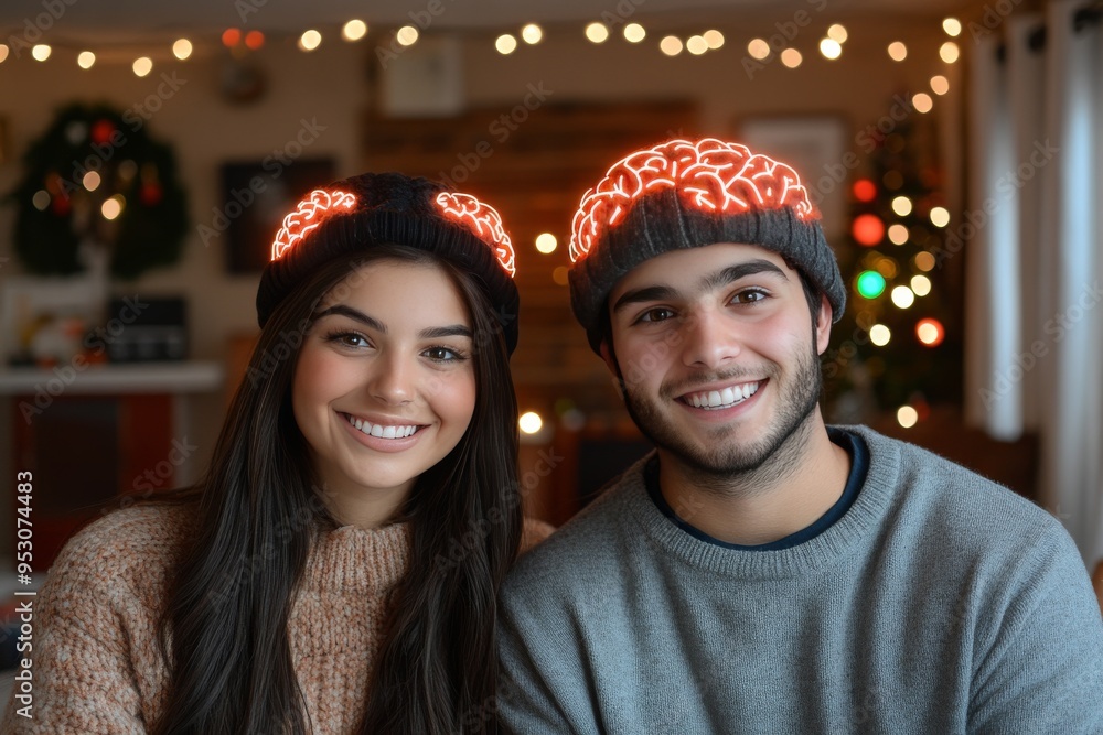 Poster neural affection a couple reflecting their emotional bond through an artistic brain visualization in