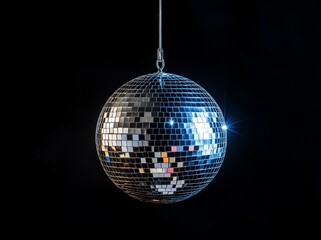A silver disco ball isolated on a black background