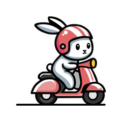 a cartoon rabbit on a red scooter with a bunny on the front.