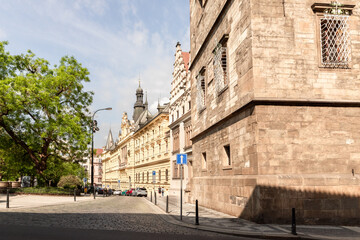 Obraz premium Old houses on Charles Square in old part of the Prague in the Czech Republic
