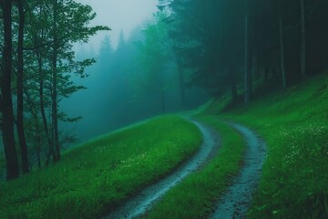 Fototapeta premium Misty forest path during Sairme Toba Festival in Georgia