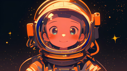 Cute anime avatar astronaut uniform, elegant astronaut person on black space background