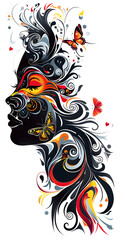 Tribal Womans Head with Butterflies tattoo flash styles illustration