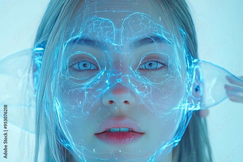 Poster futuristic neural insight a woman’s cognitive curiosity and focus highlighted through a high tech br