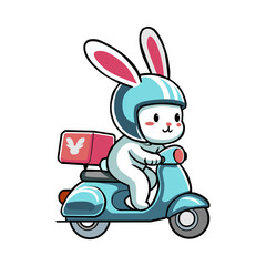 a cartoon rabbit on a scooter with a box that says rabbit on it.