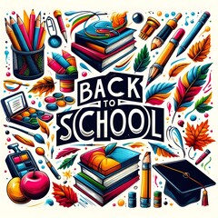 Back to school colorful illustration typography design.