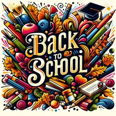 Fototapeta premium Back to school colorful illustration typography design.