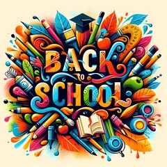Obraz premium Back to school colorful illustration typography design.