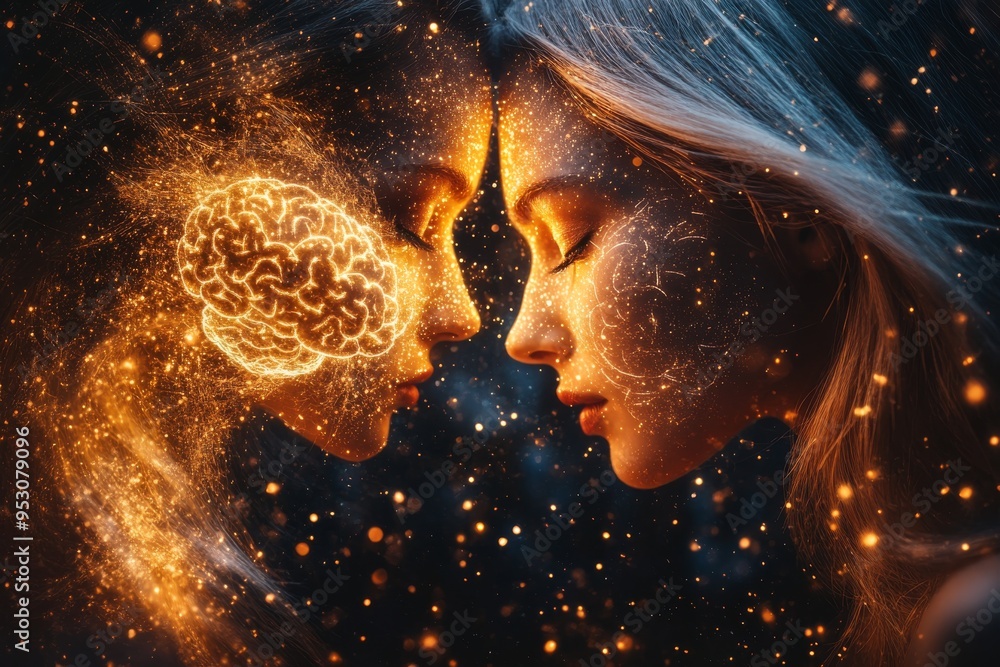 Poster fiery neural affection a couple’s emotional and cognitive connection visualized through a warm brain