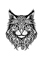 Fototapeta premium Turkish Angora Cat head very simple traditional tattoo flash styles illustration