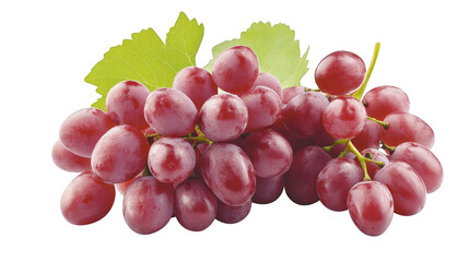 Fototapeta premium Closeup Fresh Red Grapes with Green Leaf Isolated on White Background