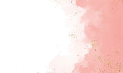 Fototapeta premium Pastel pink watercolor paint brush glitter gold for wedding elements. watercolour texture for cards, greetings or invitations. Brushstrokes and splashes