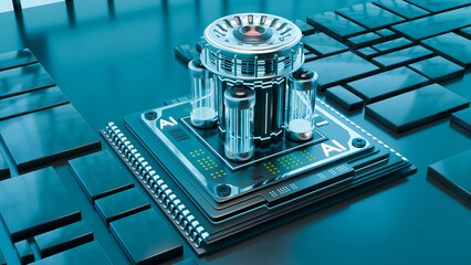 artificial intelligence, ai, chip, internet, computing power, 3d illustration
