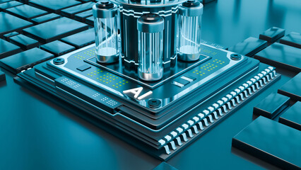 artificial intelligence, ai, machine learning, processor, technology, 3d illustration.