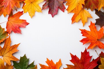 Autumn Maple Leaves Flat Lay White Background created with Generative AI