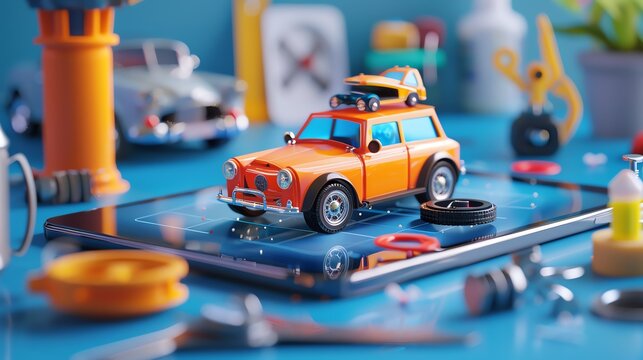 A detailed 3D render of a mobile app promoting car maintenance packages