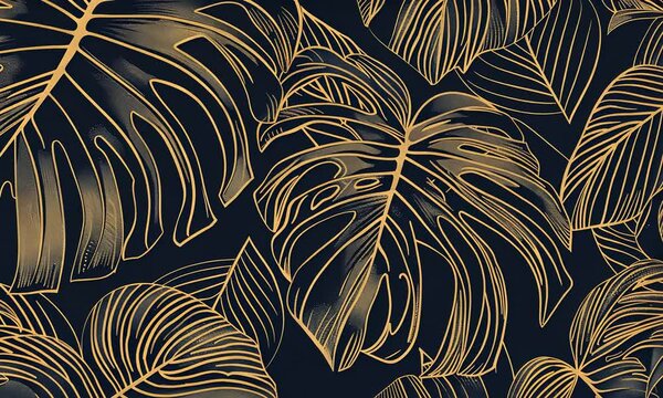 Abstract Gold Tropical Leaves