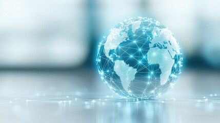 A digital globe with interconnected lines, symbolizing global communication and technology in a modern, visually appealing design.