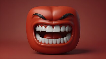 3d real emoji angry teeth face isolated on plain red.generative.ai 