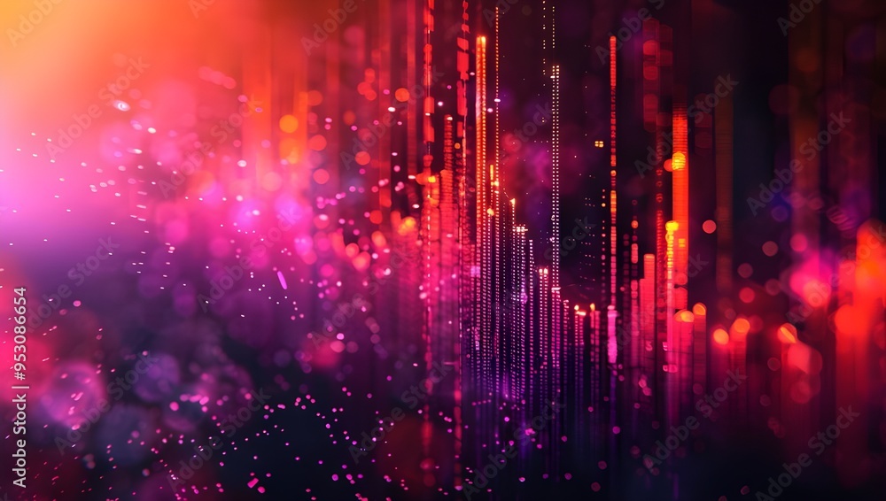 Poster abstract colorful background with glowing particles. 3d rendering, 3d illustration. - generated ai