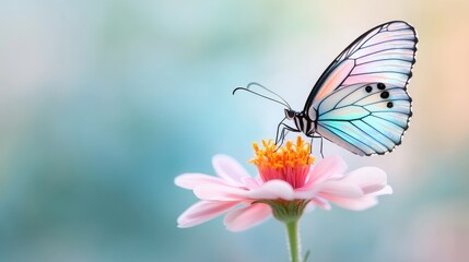 Obraz premium A vibrant butterfly resting on a delicate flower, showcasing nature's beauty and the intricate details of wings and petals.