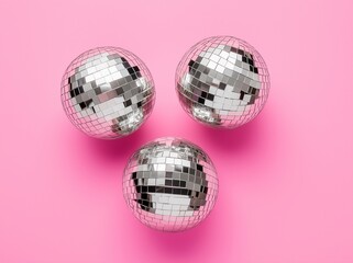 Silver disco balls isolated on pink background 