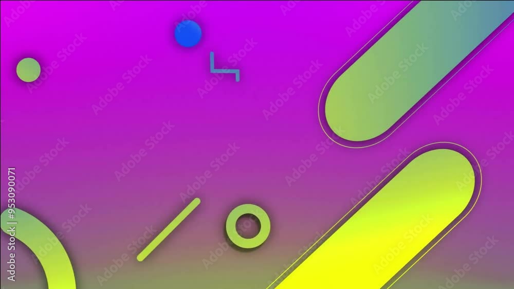 Poster START text animation over colorful geometric shapes and gradient background