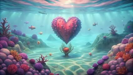 Fototapeta premium A Pink Heart-Shaped Creature Suspended in a Sunlit Underwater Scene