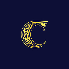 Golden Decorative C Initial Logo with Celtic Pattern