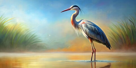 Naklejka premium A beautiful painting of a bird with long legs and neck standing gracefully