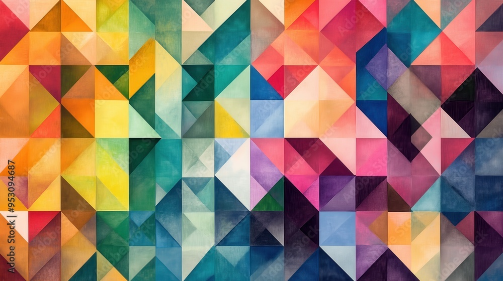 Poster a colorful abstract painting with many different shapes and colors. the painting is full of energy a